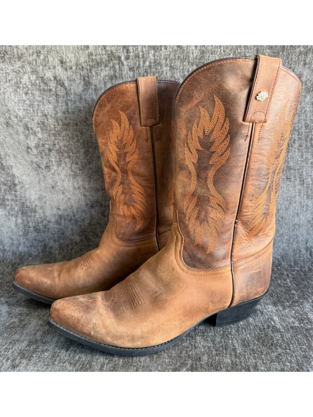 Harley-Davidson Womens Brown Leather Western Cowboy Boots Flame Stitch Size 8.5